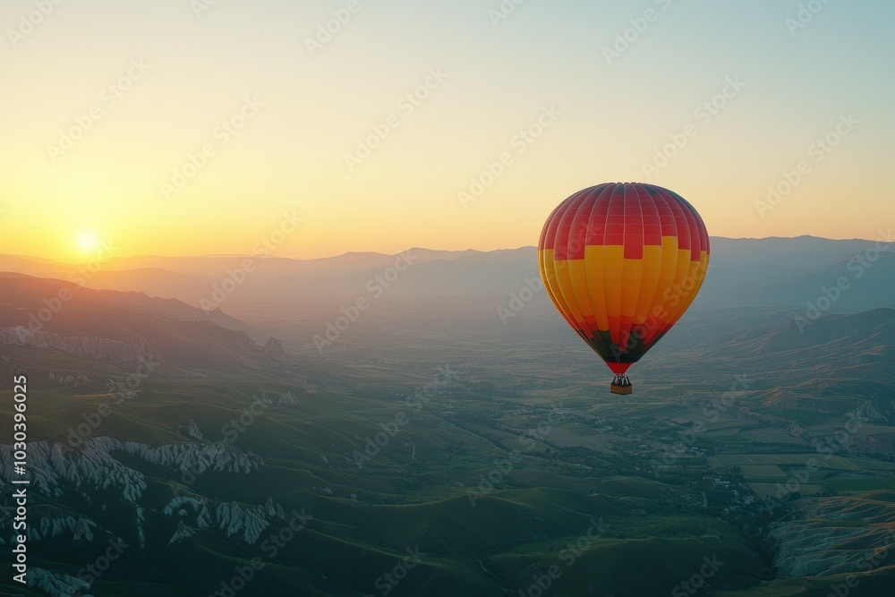 Fototapeta premium Majestic Hot Air Balloon Glowing in Vibrant Sunset Sky
