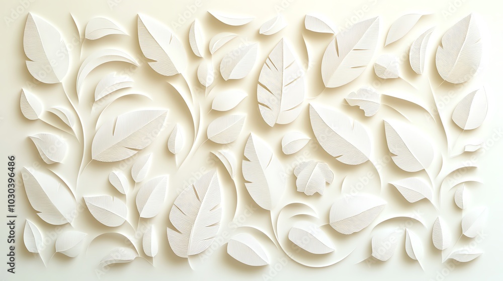 Repeating paper cut feather pattern with delicate veins and layered detailing, creating a soft and intricate design, paper cut feather, intricate nature pattern Repeating paper cut feather pattern with delicate veins and layered detailing, creating a soft and intricate design, paper cut feather, intricate nature pattern