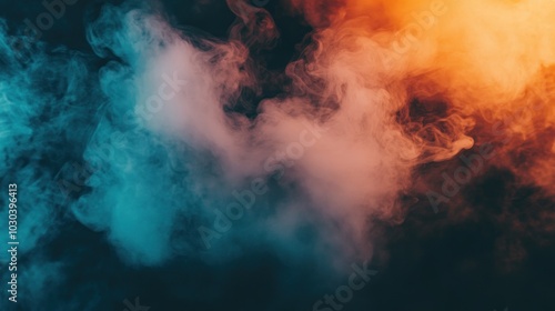 Abstract smoke background with blue and orange colors.