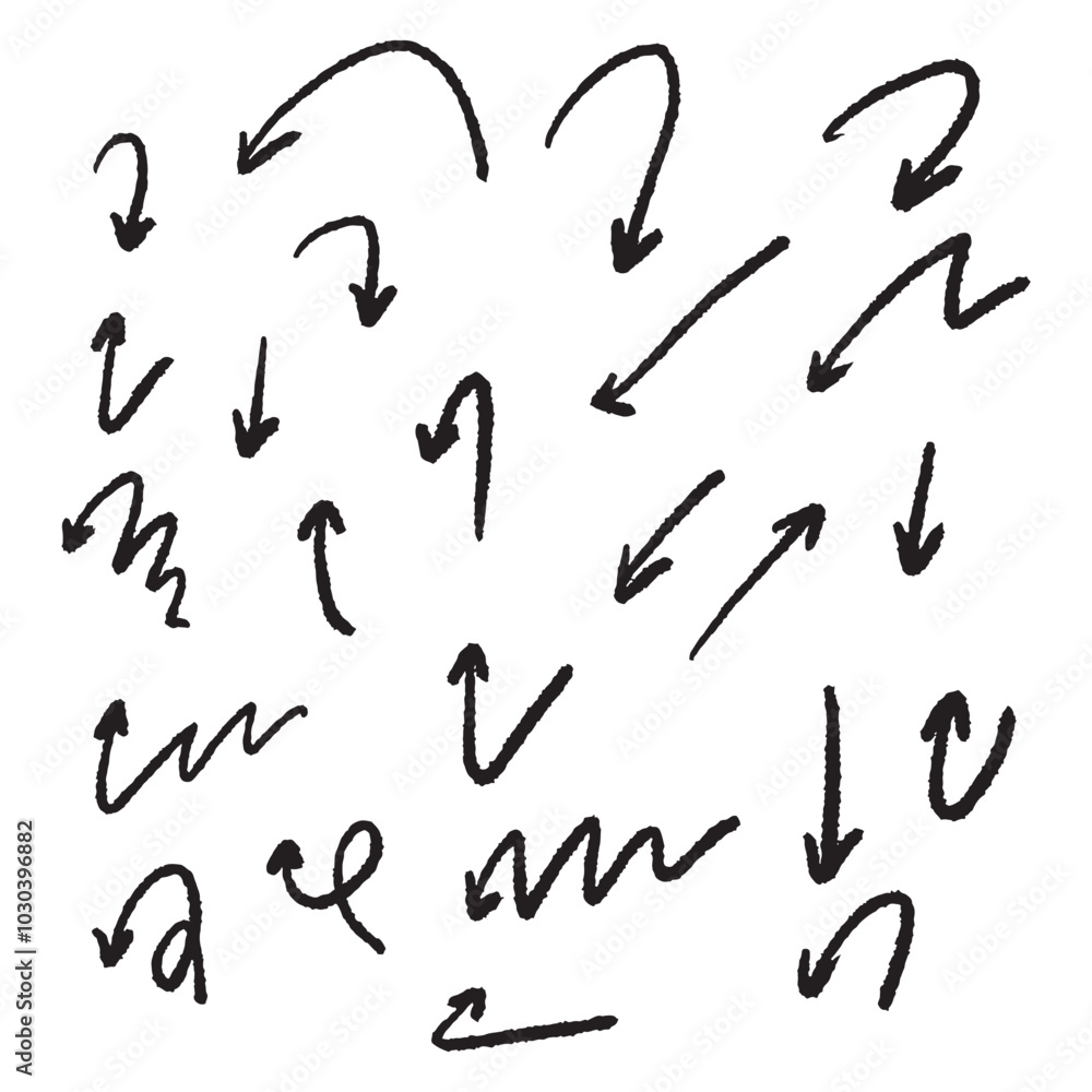 The collection of hand drawn arrows. Arrows set on the white background.
The collection of hand drawn arrows. Arrows set on the white background.