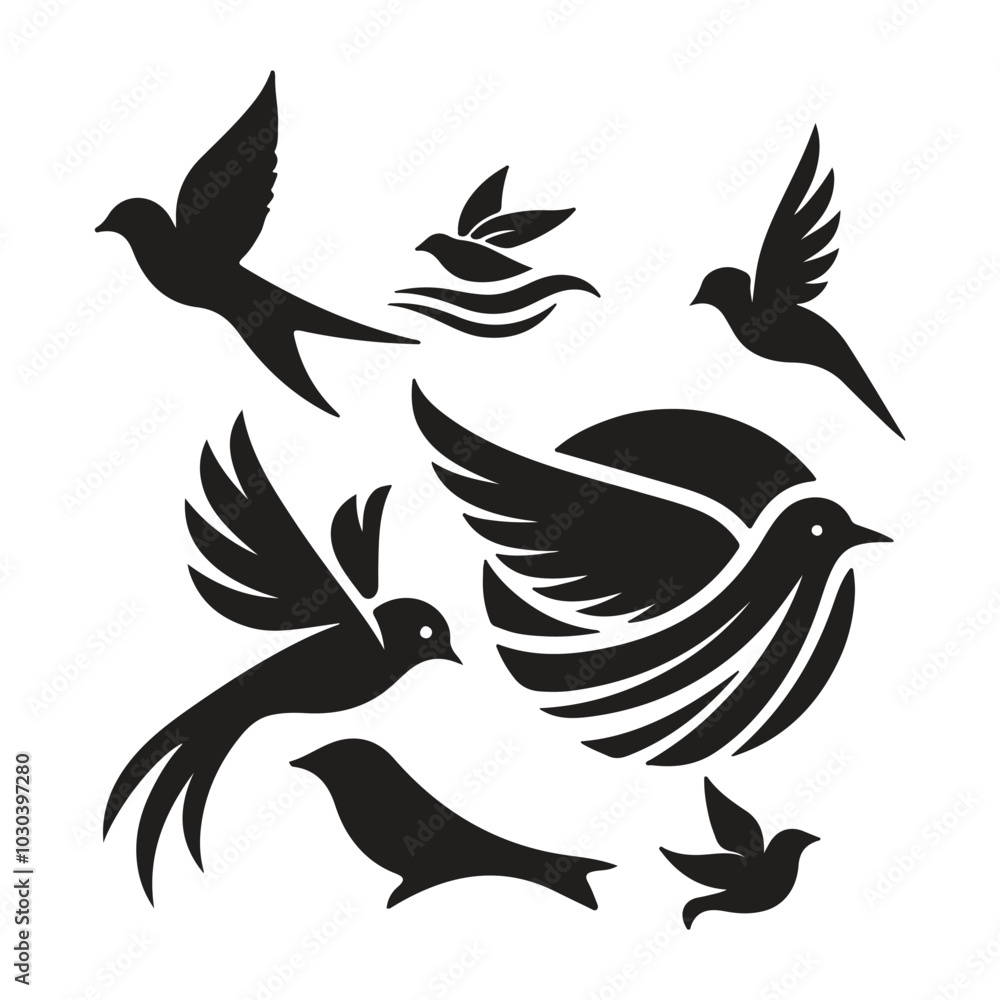 Fototapeta premium silhouette Flying bird vector set with white background
