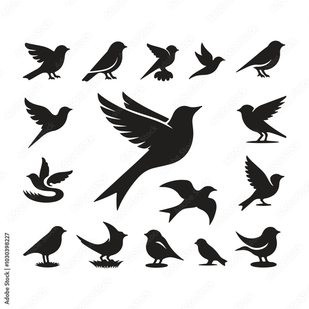 silhouette Flying bird vector set with white background silhouette Flying bird vector set with white background