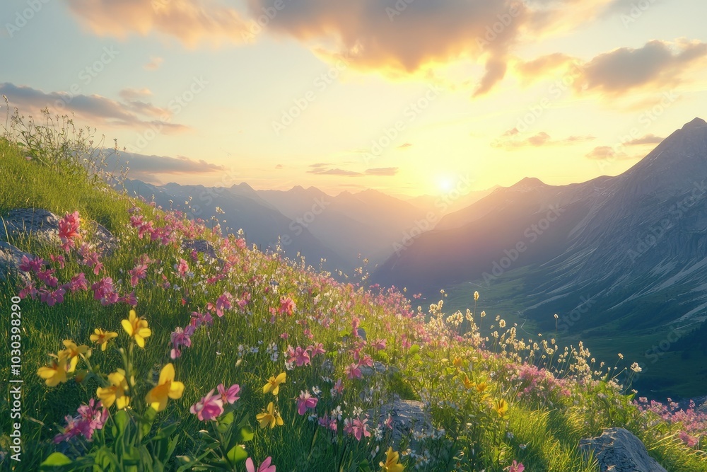 Fototapeta premium Stunning Sunrise Over Picturesque Mountain Landscape