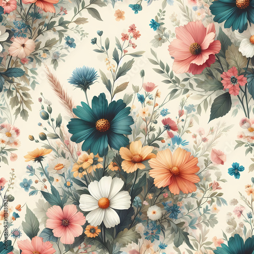 Ditsy Floral Background, Shabby Chic, Cottage Core Surface Pattern design 