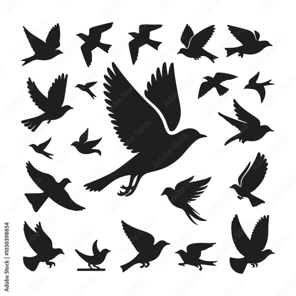 silhouette Flying bird vector set with white background silhouette Flying bird vector set with white background