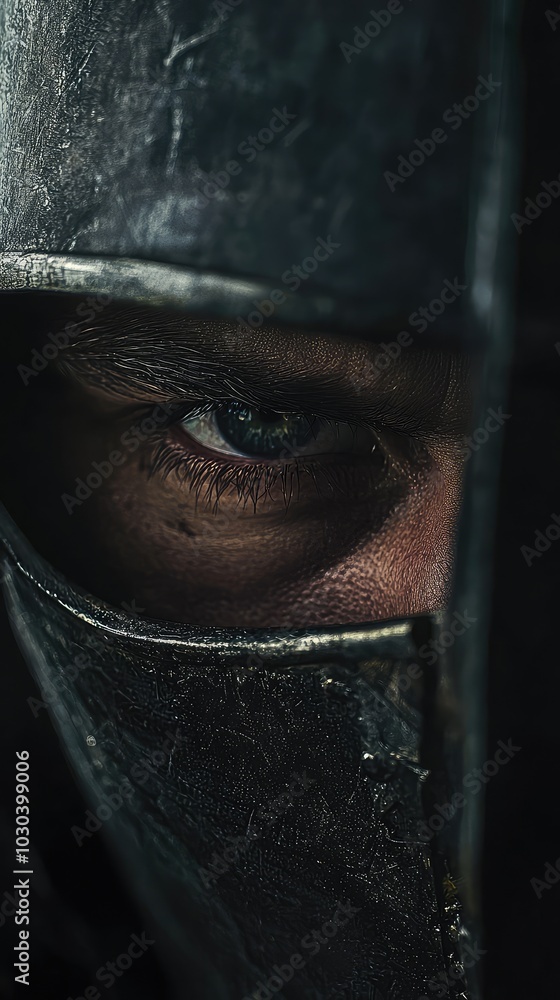Intense Gaze of a Black Knight in Armor Intense Gaze of a Black Knight in Armor