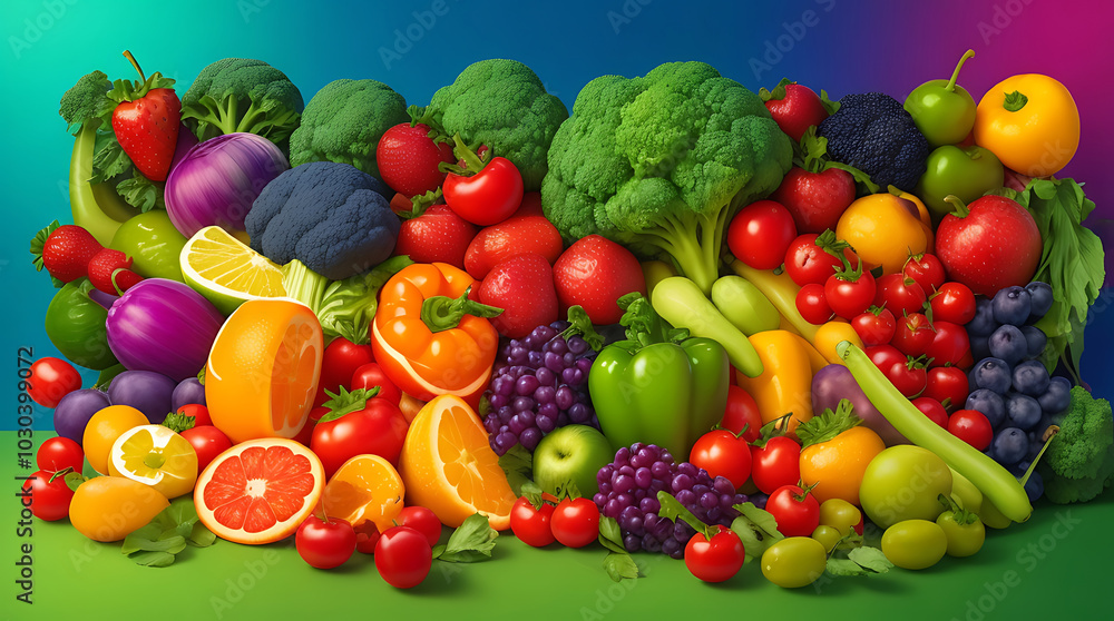 Illustration beautiful natural fresh colorful vegetables and fruits vegan tasty food in rainbow colors and healthy eating concept background. Illustration beautiful natural fresh colorful vegetables and fruits vegan tasty food in rainbow colors and healthy eating concept background.