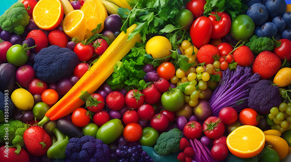 Illustration beautiful natural fresh colorful vegetables and fruits vegan tasty food in rainbow colors and healthy eating concept background. Illustration beautiful natural fresh colorful vegetables and fruits vegan tasty food in rainbow colors and healthy eating concept background.