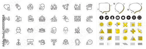 Set of Hiring employees, House protection and Cursor line icons for web app. Design elements, Social media icons. Binary code, Volunteer, People icons. Vector