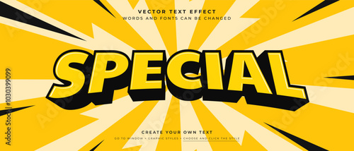 Special text effect on yellow abstract background with star burst, vector graphic style