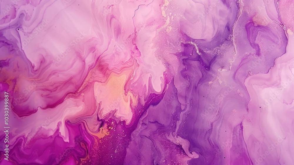 Fototapeta premium Abstract Swirling Pink and Purple Liquid with Gold Glitter