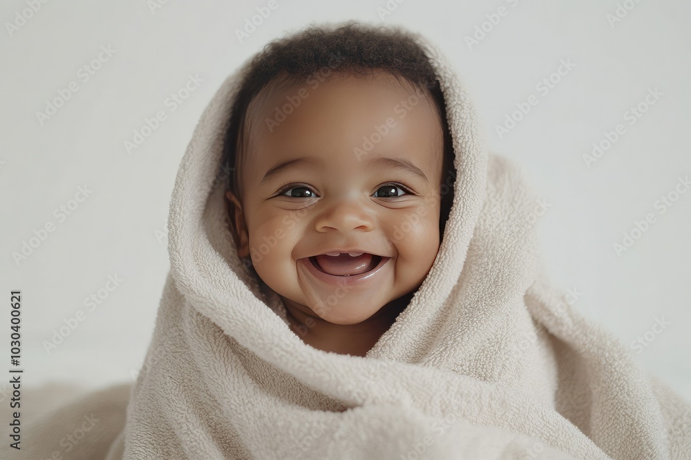 Joyful Baby Smiling in Soft Blanket Portrait Joyful Baby Smiling in Soft Blanket Portrait