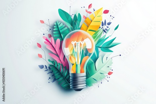 Creative Lightbulb Design with Vibrant Leaves and Colors