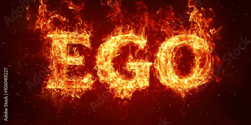 The word "ego" is written in flames, giving the image a fiery and intense mood