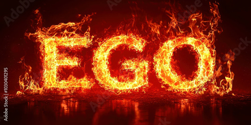 The word "ego" is written in flames, giving the image a fiery and intense mood