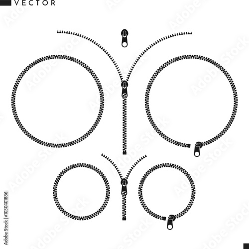 Zipper silhouette. Isolated zippers on white background
