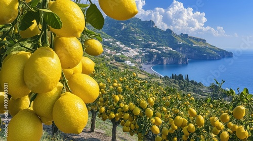 Picturesque Amalfi Coast Lemon Orchard Overlooking Mediterranean Sea