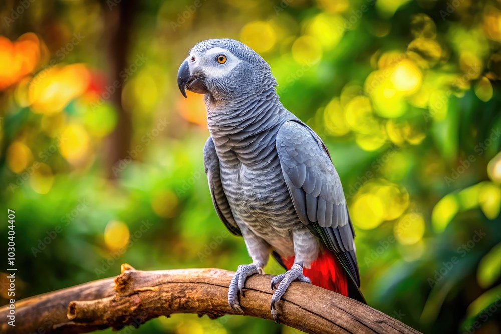 In striking high depth of field, a Timneh African Grey Parrot stands on wood, revealing its vivid plumage and unique personality in captivating detail. In striking high depth of field, a Timneh African Grey Parrot stands on wood, revealing its vivid plumage and unique personality in captivating detail.
