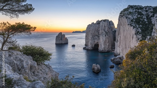 Majestic Cliffside Ocean View at Sunset with Lush Greenery