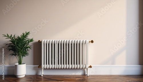 Wallpaper Mural A beautifully designed vintage white radiator supports a towel on the wall, infusing the space with warmth and inviting elegance, Generative AI Torontodigital.ca