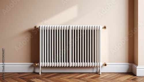 Wallpaper Mural A classic vintage white radiator with a towel elegantly draped on the wall creates a harmonious and cozy environment, Generative AI Torontodigital.ca
