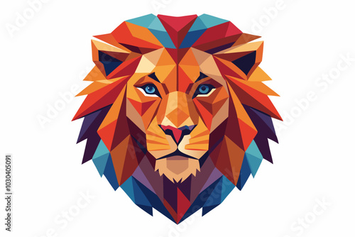Abstract Geometric Lion Face Vector on White Background