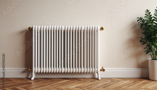 Wallpaper Mural A timeless vintage white radiator with a towel resting against the wall enhances the room's character and cozy ambiance, Generative AI Torontodigital.ca
