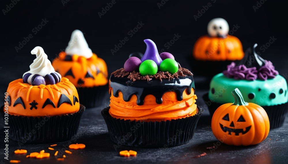 Delicious Halloween cakes decorated with fun and eerie designs, perfect for adding a festive touch to your spooky celebrations, Generative AI