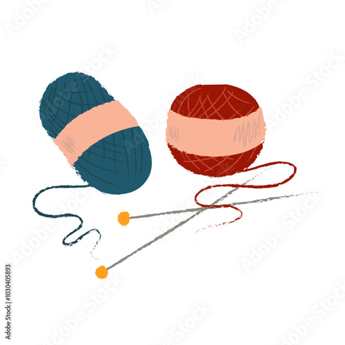 Bobbins for knitting with red and blue spines. Vector illustration in flat style isolated on white background.