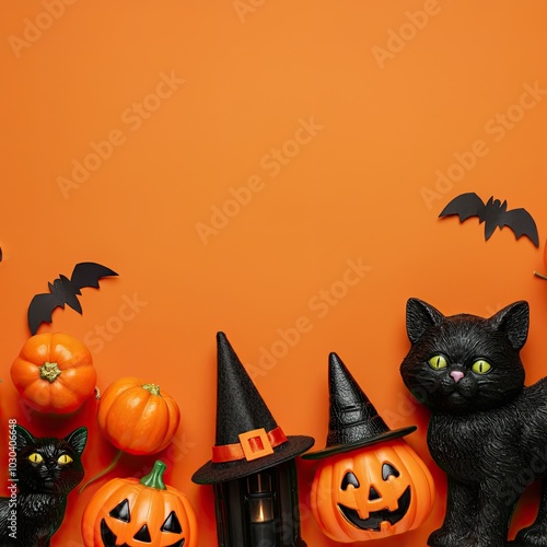 Wallpaper Mural Halloween themed background with pumpkins, black cats and bats Torontodigital.ca