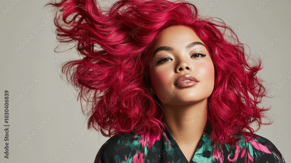 Radiant Woman with Vibrant Pink Hair and Bold Makeup Portrait Radiant Woman with Vibrant Pink Hair and Bold Makeup Portrait