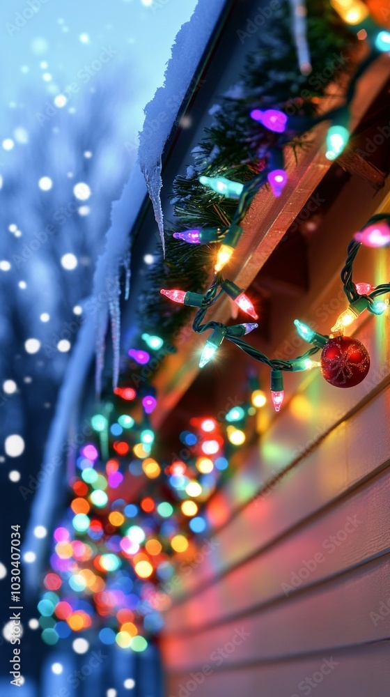 Naklejka premium Sparkling Rooftop, Christmas lights