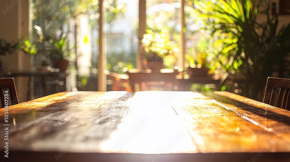 Rustic Wooden Table Bathed in Sunlight Rustic Wooden Table Bathed in Sunlight