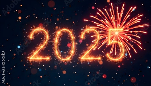 colorful fireworks display forms the number 2025 against a dark night sky, representing the new year