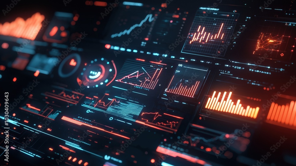 Futuristic Holographic Data Visualization Interface for Financial Analytics and Market Trends Futuristic Holographic Data Visualization Interface for Financial Analytics and Market Trends