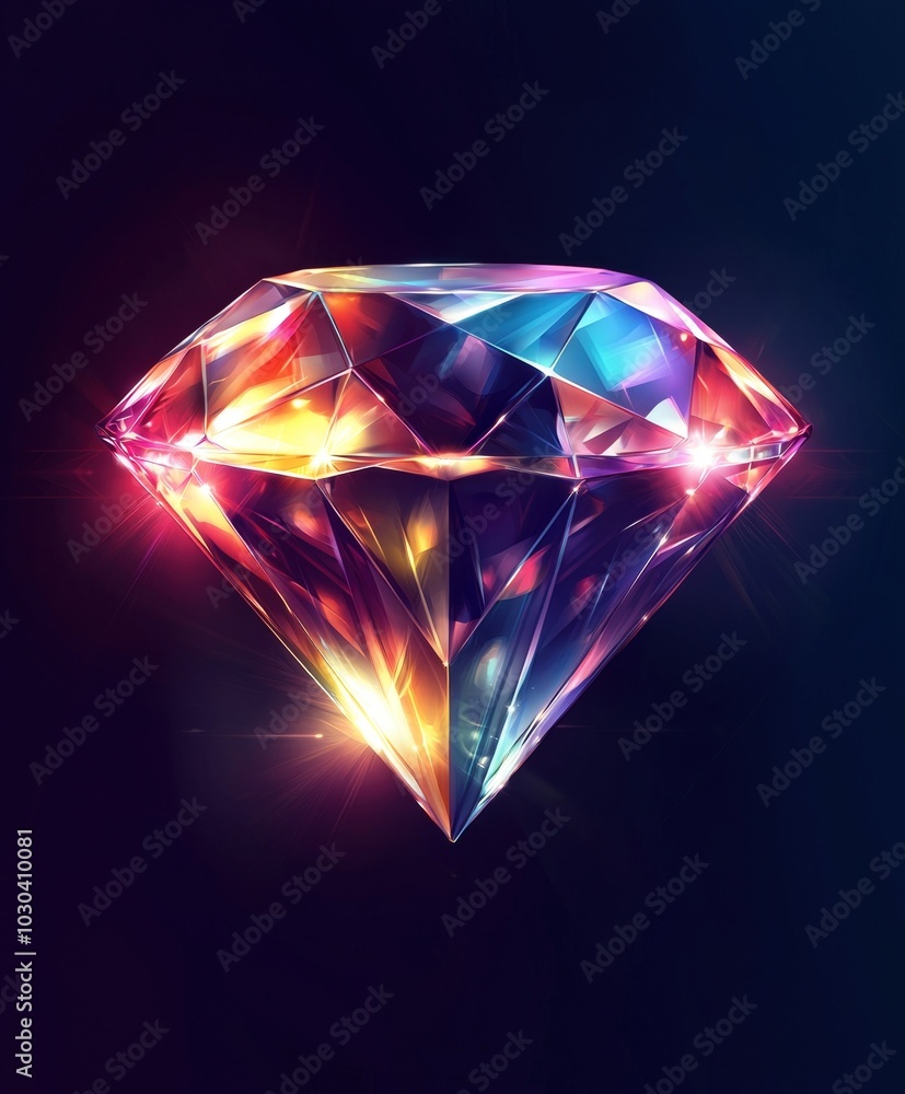 Glowing and Prismatic Stylized Diamond Gem with Vibrant Reflections Glowing and Prismatic Stylized Diamond Gem with Vibrant Reflections