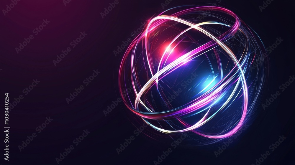 Glowing Futuristic Neon Sphere with Dynamic Swirling Lights Glowing Futuristic Neon Sphere with Dynamic Swirling Lights