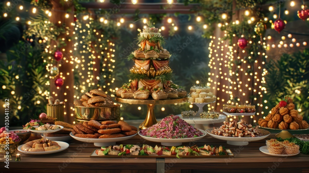Christmas Feast with Festive Appetizers and a Tower of Sandwiches Christmas Feast with Festive Appetizers and a Tower of Sandwiches