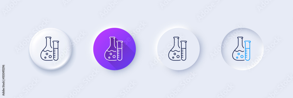 Chemistry lab line icon. Neumorphic, Purple gradient, 3d pin buttons. Laboratory flask sign. Analysis symbol. Line icons. Neumorphic buttons with outline signs. Vector Chemistry lab line icon. Neumorphic, Purple gradient, 3d pin buttons. Laboratory flask sign. Analysis symbol. Line icons. Neumorphic buttons with outline signs. Vector