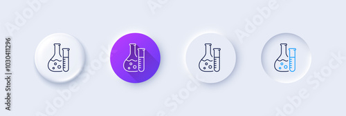 Chemistry lab line icon. Neumorphic, Purple gradient, 3d pin buttons. Laboratory flask sign. Analysis symbol. Line icons. Neumorphic buttons with outline signs. Vector