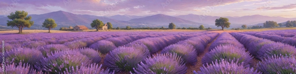 A calming lavender field in full bloom fills the air with soothing scents, encouraging relaxation and mindfulness in a beautiful setting, Generative AI A calming lavender field in full bloom fills the air with soothing scents, encouraging relaxation and mindfulness in a beautiful setting, Generative AI