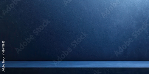 A blue wall with a blue shelf on it