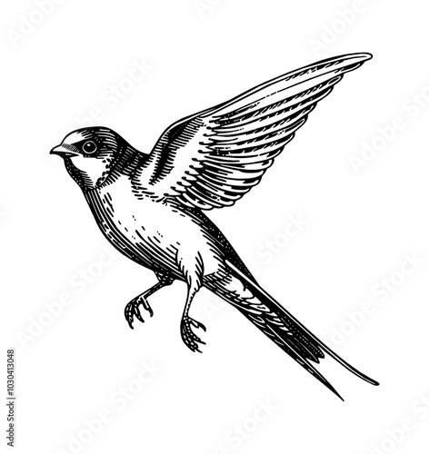 swallow bird engraving black and white outline