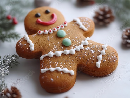 a traditional gingerbread man cookie sits enticingly against a white background, showcasing festive cheer and the comforting essence of holiday baking