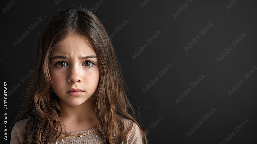 Upset young girl on black background. Upset young girl on black background.