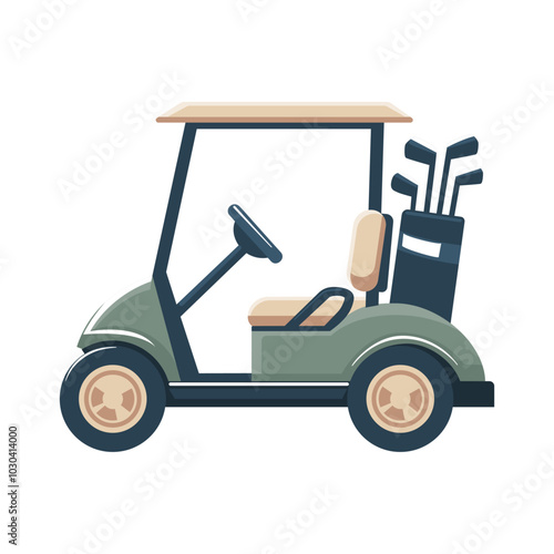 Golf Cart with Golf Clubs and Minimalist Design