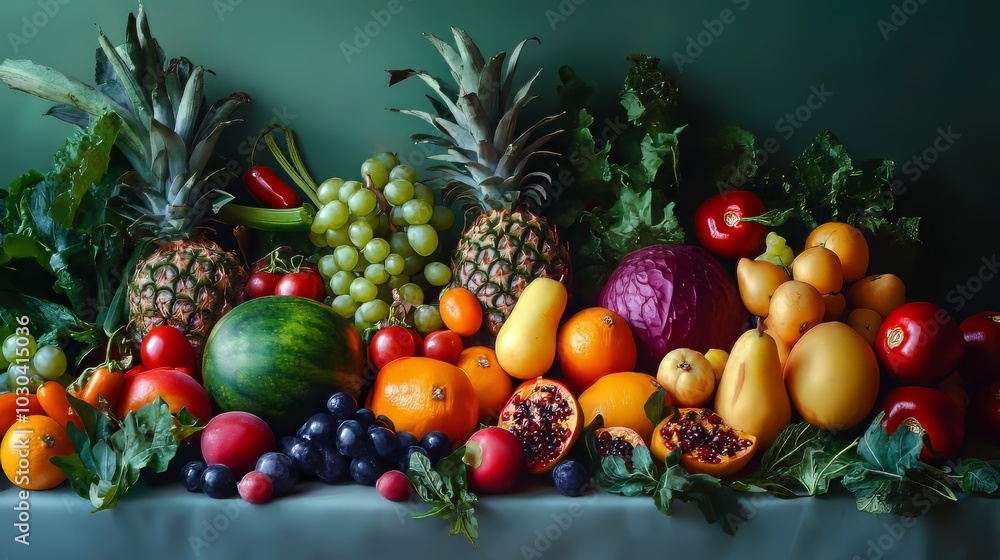Beautiful photos of colorful fruits and vegetables arranged in a still life. Beautiful photos of colorful fruits and vegetables arranged in a still life.