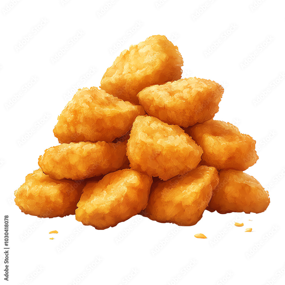 A tempting pile of golden chicken nuggets ready to be enjoyed. Perfect for fast food cravings or casual dining.,transparent background A tempting pile of golden chicken nuggets ready to be enjoyed. Perfect for fast food cravings or casual dining.,transparent background