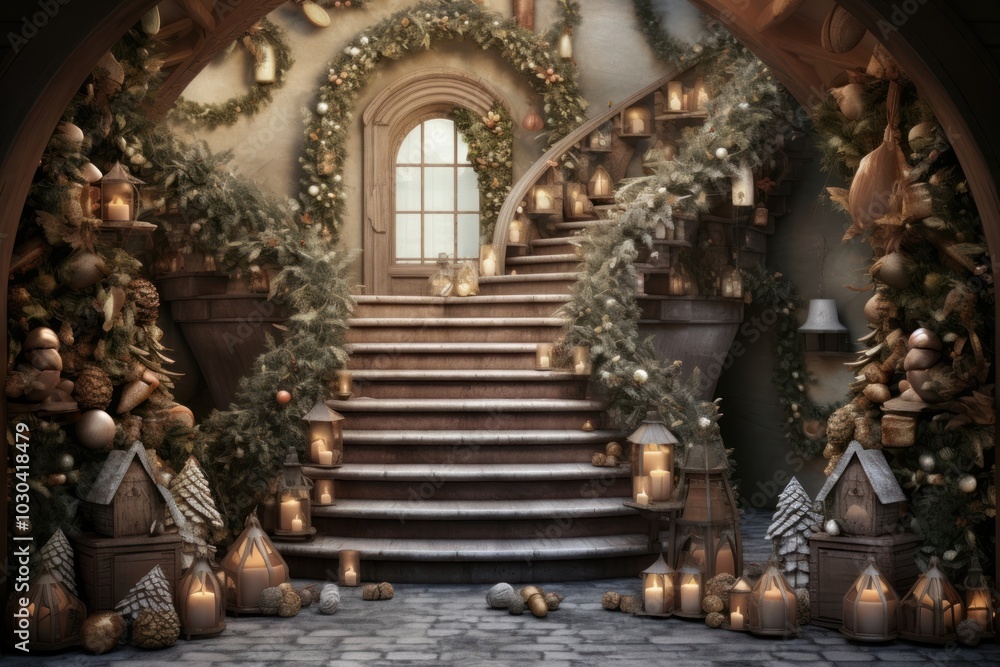 Obraz premium Christmas architecture staircase building.