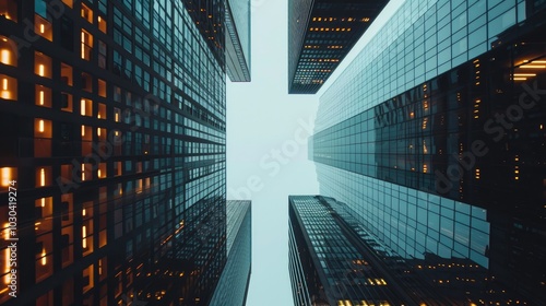 Reflective skyscrapers, business office buildings. photo